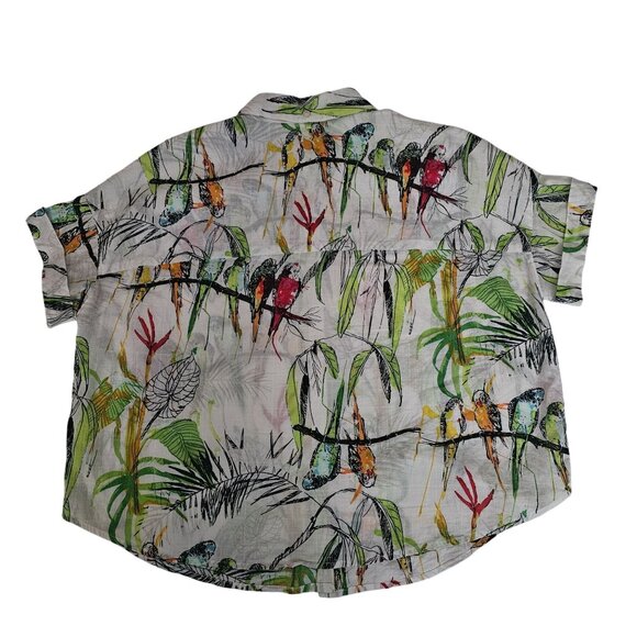 Westbound Petites Tropical Parrot Print Button-Up Short Sleeve Shirt Size PS - Picture 3 of 10